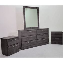 Dresser With Mirror And Two Nightstands 