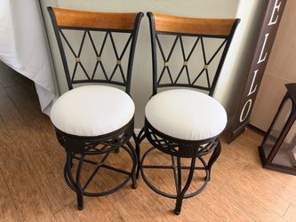 Pair of Swivel Metal and Wood counter height Stools 24” tall