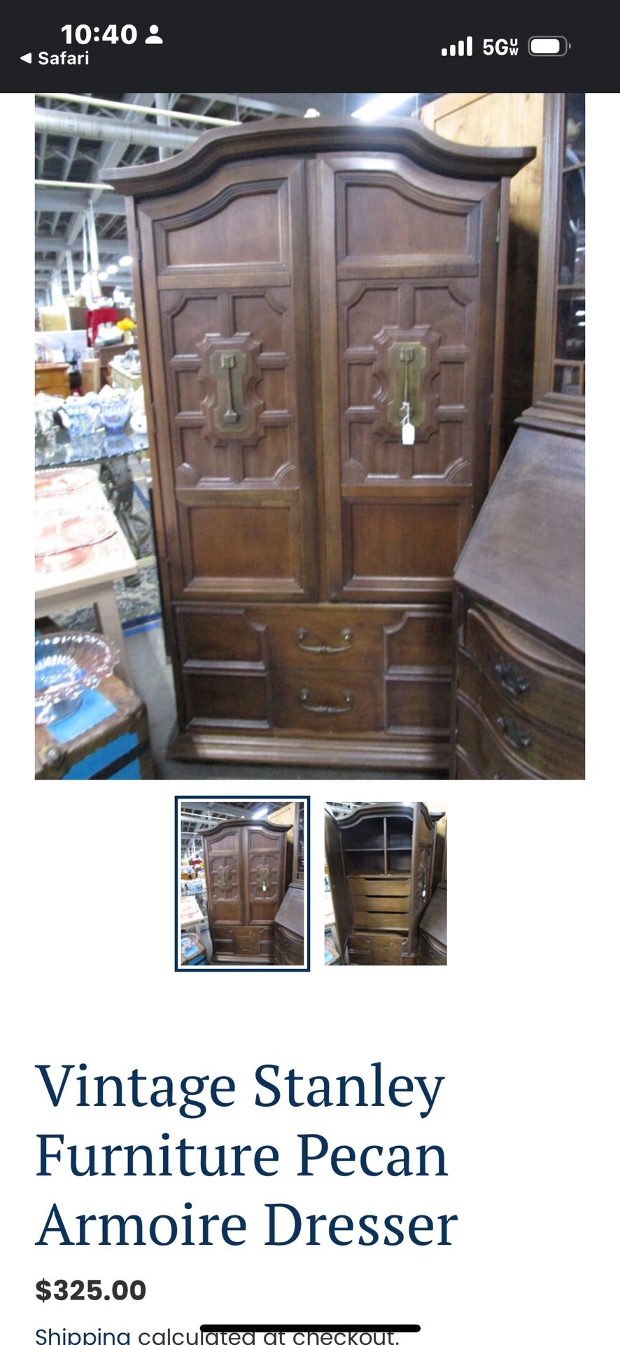 Vintage Stanley Furniture Pecan Armoire Dresser