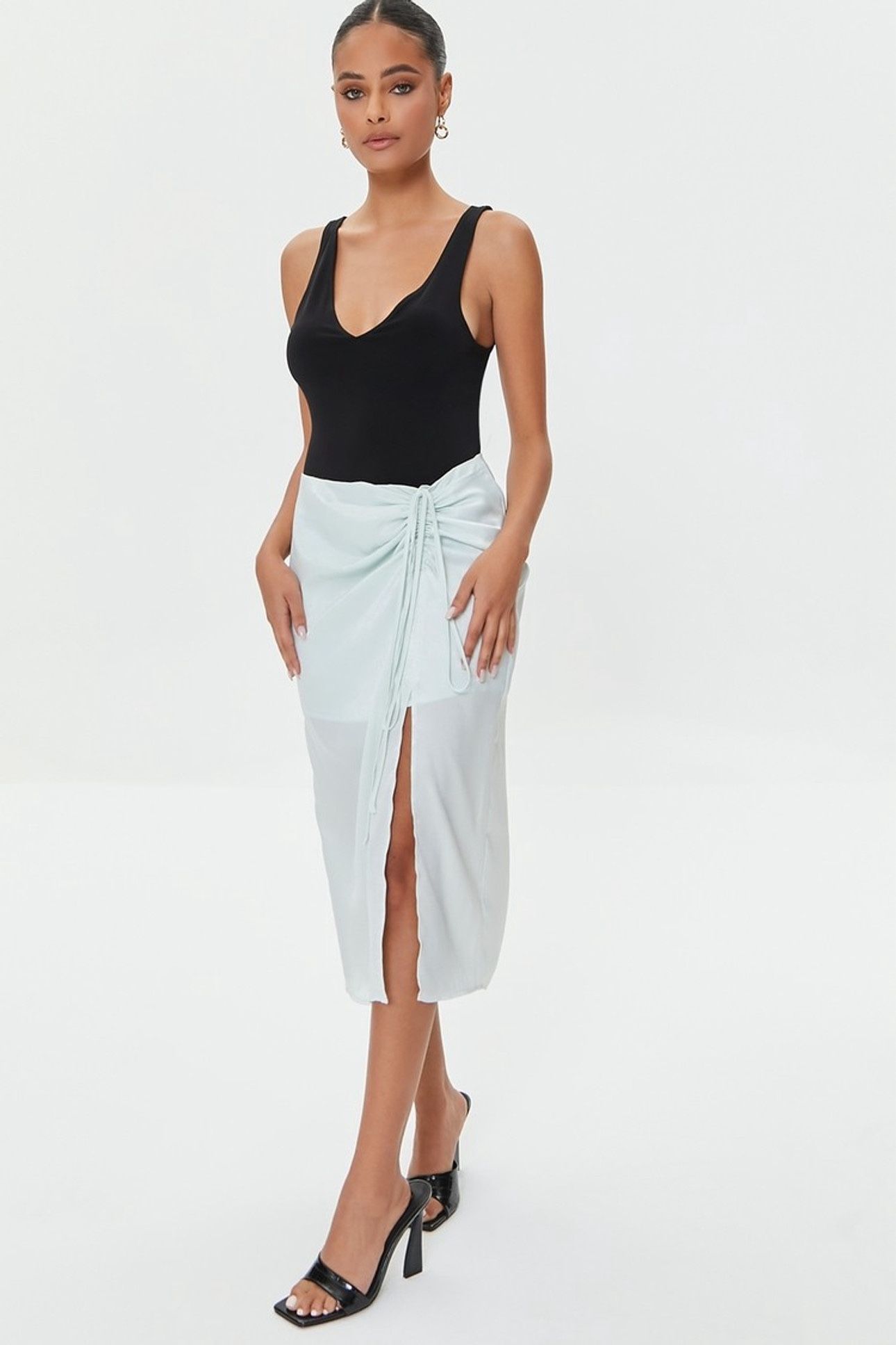 Forever21 Women Solid Pencil Light Blue Skirt