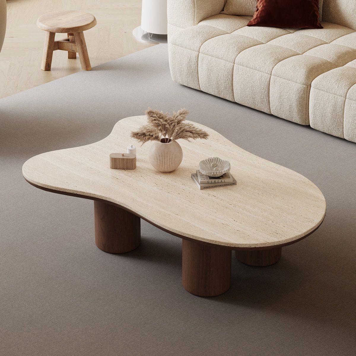 Modern Wood Cloud Shape Coffee Table With Matte Stone Top $350