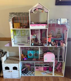 KidKraft 3-Story Furnished Wooden Dollhouse 1:6 8 Rooms Working Door w/ Dolls