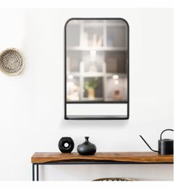 Black Metal Arch Wall Mirror with Shelf