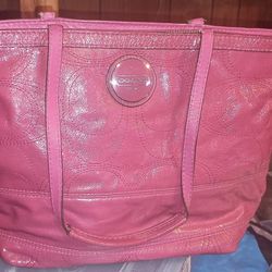Coach Vintage Y2K Stitched C Stripe Berry Pink Patent Leather Tote Bag

