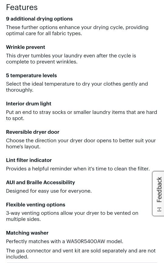 Samsung 7.4 cu. ft Electric Dryer with Steam Sanitize+ DVE50R5400