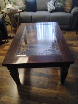 Wood and Glass Coffee Table with Iron Detail