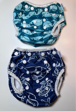 Reusable Baby Swim Diaper Bundle Size L | Whale & Ocean Print 🌊