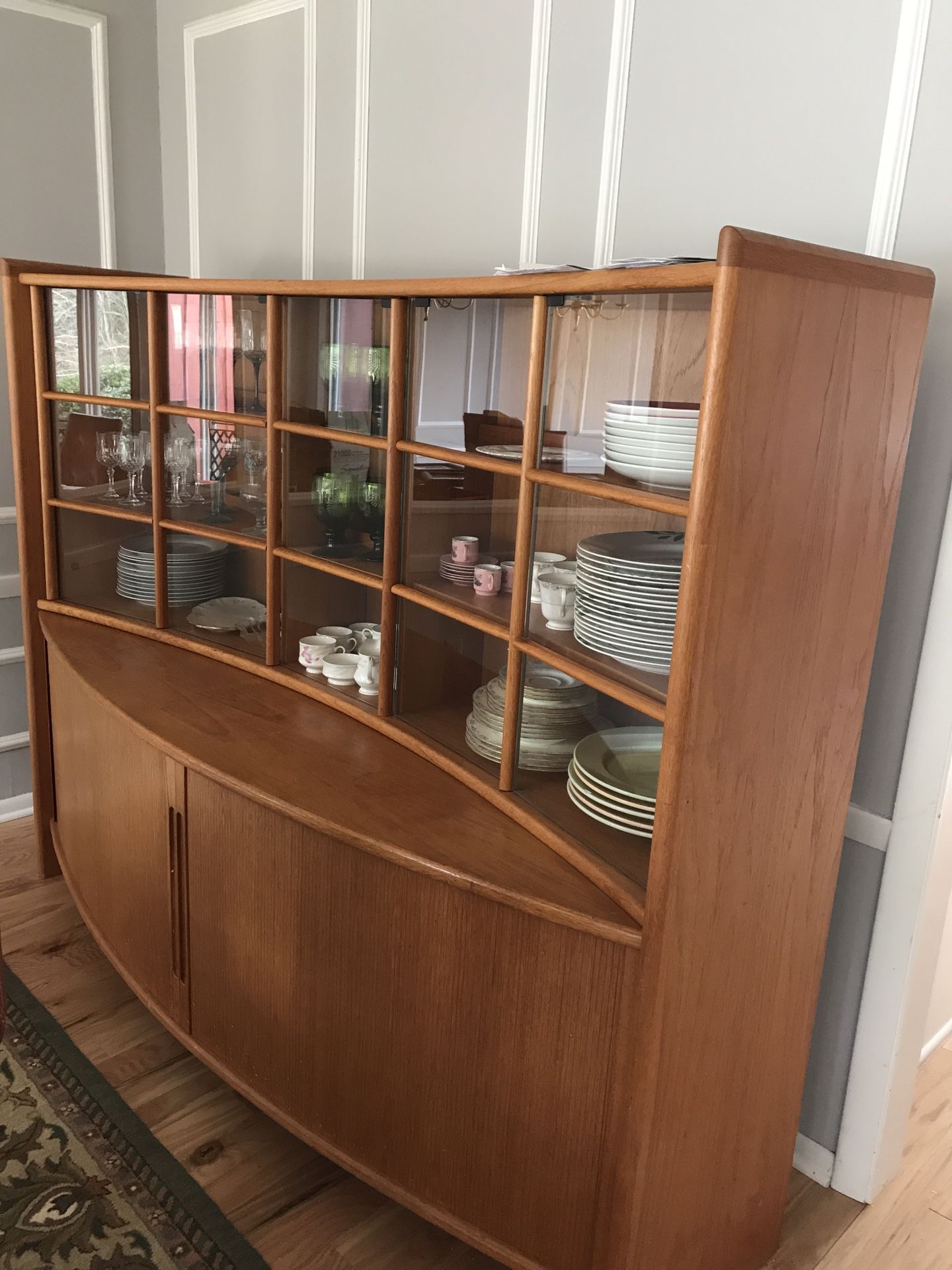 Contemporary, curved design, all teak - absolutely stunning dining room buffet / sideboard - price negotiable