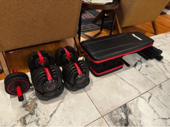 Pair of Bowflex Adjustable Dumbbells & Folding Weight Bench