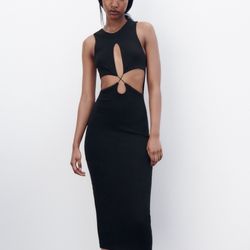 Midi Black Dress Open In Front