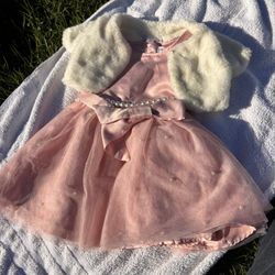 Pink Pearled Ruffle Zip Up Dress Set