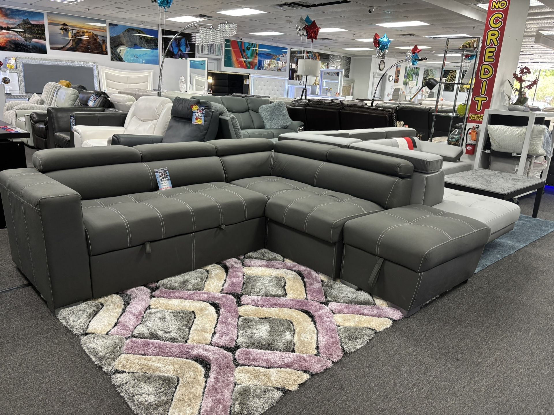Gray Sectional Sleeper Sofa W/ Storage Ottoman For Sale (Furniture Assembly)