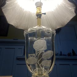 Vintage Table Lamp , Frosted Flowers 