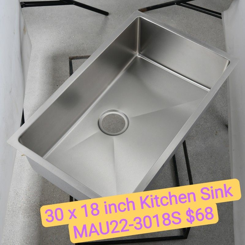 30 x 18 inch Kitchen Sink 18 Gauge Single Bowl, MAU22-3018S