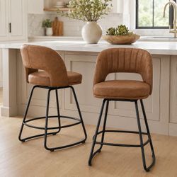 Set of 2 Brown Faux Leather Swivel Counter Height Bar Stools – 26”