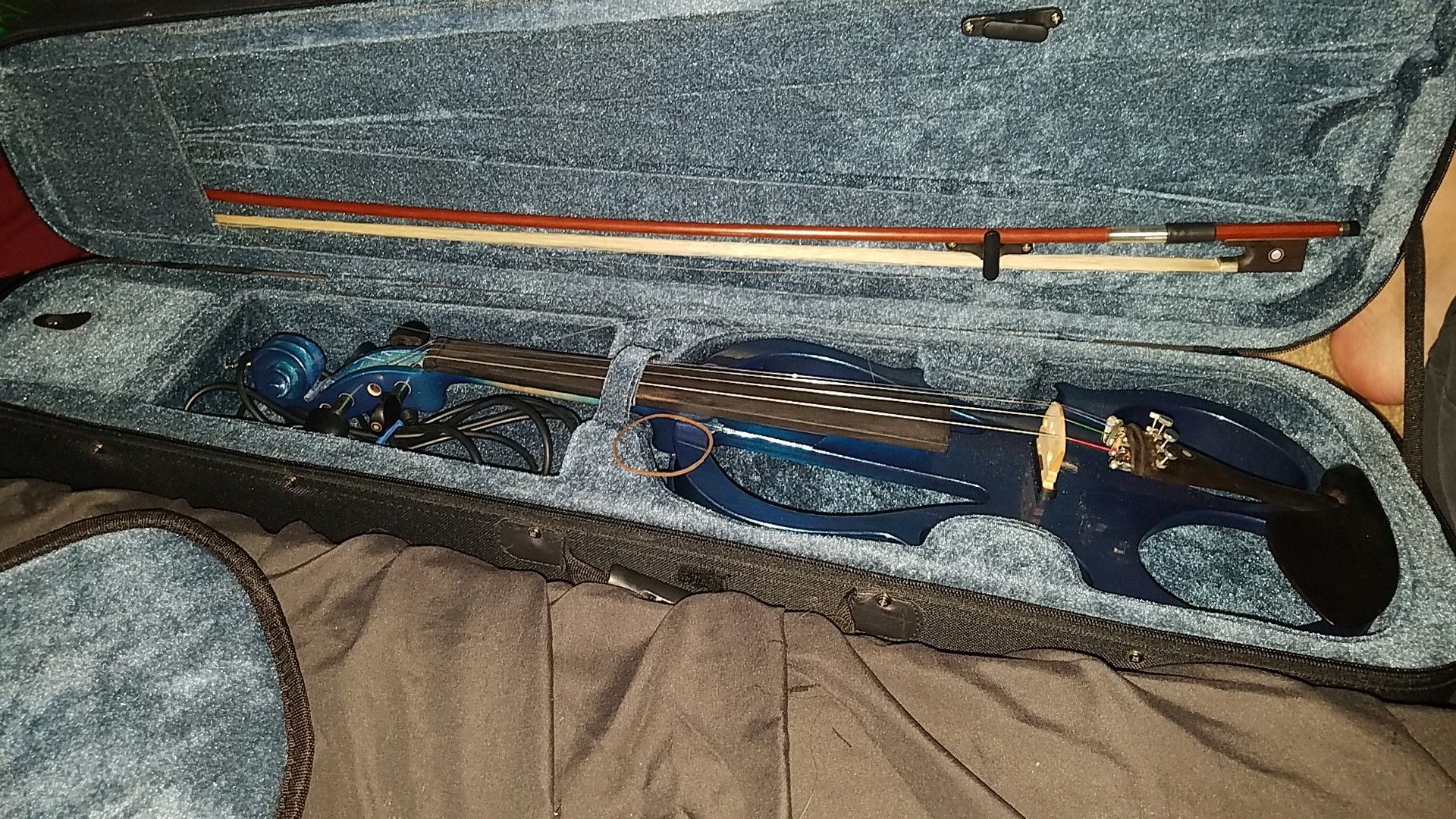 Blue Electric violin with case