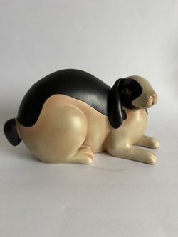 Havis Lop Bunny Rabbit Figurine Modern Folk Art Resin Sculpture Black Tan Rabbit Decor