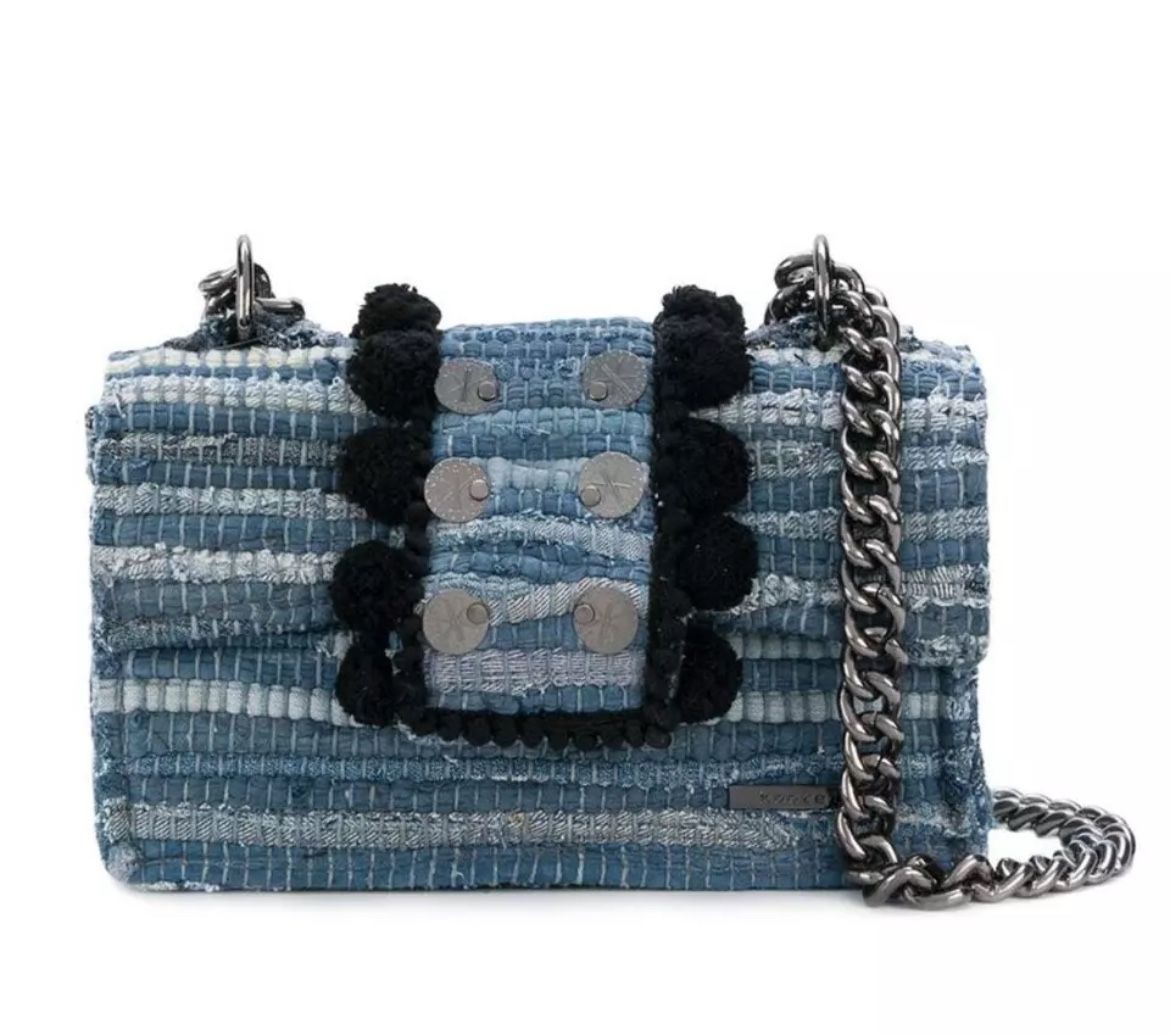 Kooreloo New Yorker Soho Shoulder Bag Denim Flap Bag Silver Chain Strap