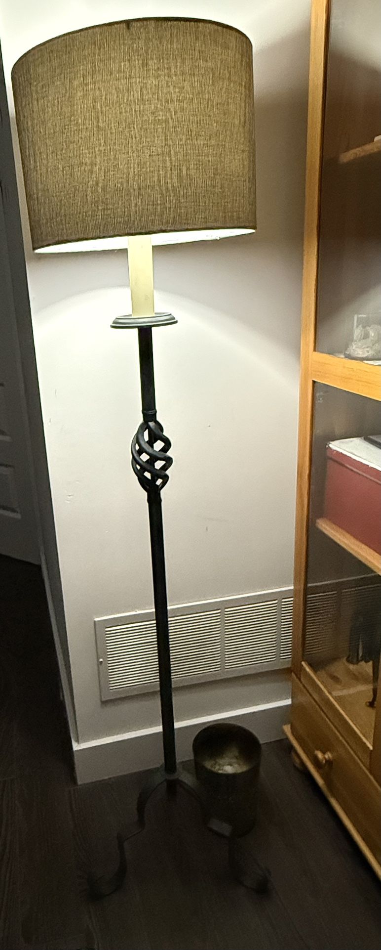 Floor Lamp , Dark Green Almost Black Metal With Gray Shade