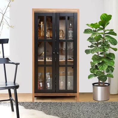 New Brown and Black Accent Storage Cabinet with Doors and Shelves