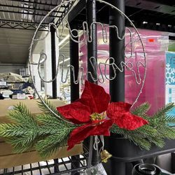 Light-Up Merry Christmas Wire Wreath with Poinsettia