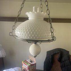 White Hob Nail Milk Glass Chandelier 