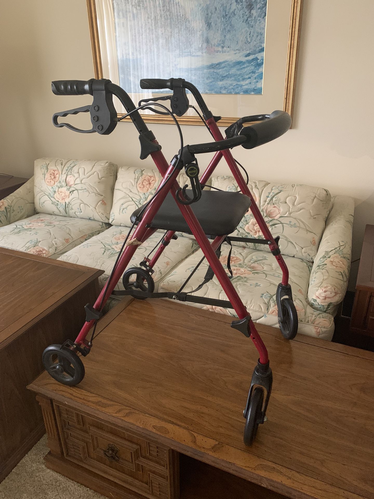 Rollator Walker Red Adjustable Height With Seat