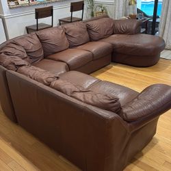 Sectional Brown Leather Couch Sofa
