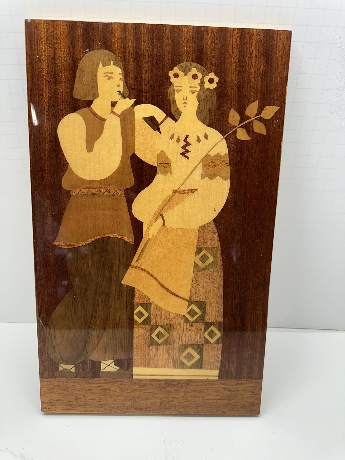Vintage USSR Space Age  Wall Wooden Picture " Loving Couple" Soviet Deco