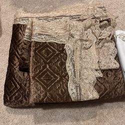 Brown Color Silk Queen Size Bed Spread With Two Shams 