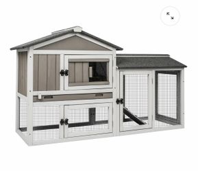 55.1″L 2 Story Wooden Rabbit Hutch with Pull Out Tray, Asphalt Roof for Small Animals-PET35-GREYWHITE