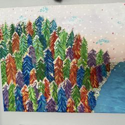 Colorful Snow Covered Forest Watercolor