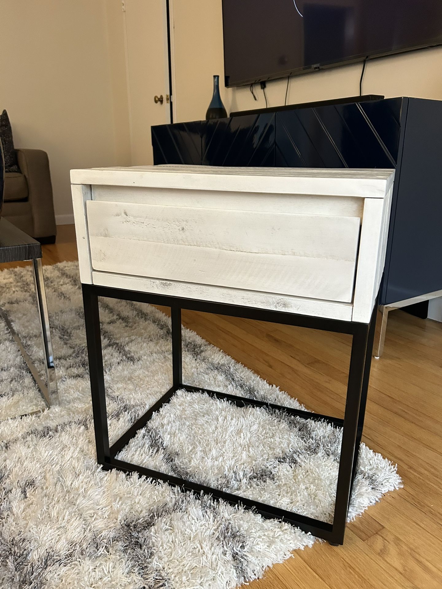 White Distressed End Table