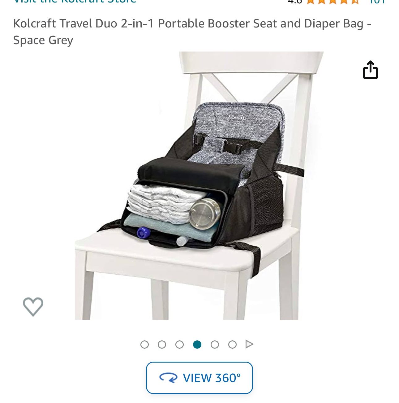 Kolcraft Travel Duo 2-in-1 Portable Booster Seat and Diaper Bag - Space Grey