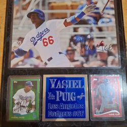 Yasiel Puig Autographed Card And Picture