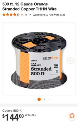 500’ Feet #12 THHN Stranded Orange Wire NEW