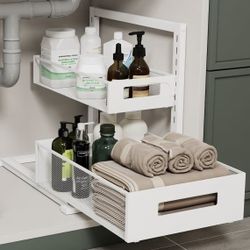 Under Sink Organizer Adjustable Height 2 Tier White