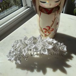Wedding Hair Comb White Pearl Flower $5