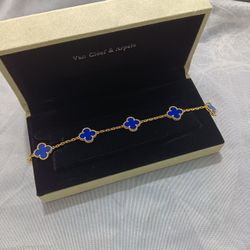 Van Cleef & Arpels Rose Gold and Blue Clover Bracelet