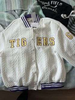 Brand New LSU Tigers Gameday Couture Women’s Large Button Up Varsity Jacket NWT