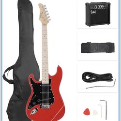 GLARRY Full Size Electric Guitar for Music Lover Beginner with 20W Amp and Accessories Pack Guitar Bag (RED, Left Handed 39")