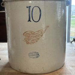 Antique Primitive 10 Gallon Red Wing Union Stoneware Crock, Nice Markings!