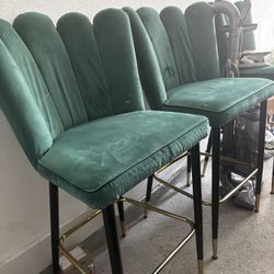 Bar Stools - Green Velvet (4) And Black Metal (4) 