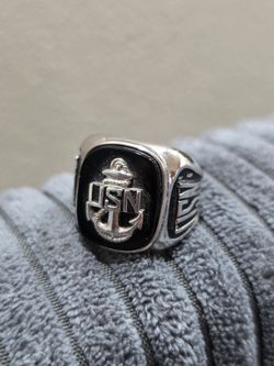 Vtg Men's WWII USN Navy Military Sterling Silver Signet Class Ring