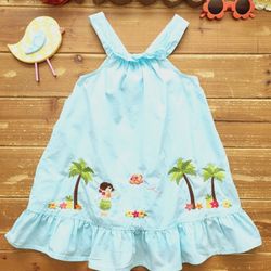 4T BABY BLUE HALTER EMBROIDERED HAWAIIAN THEMED COTTON DRESS