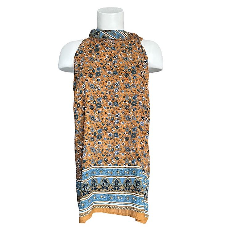 41 Hawthorn Sleeveless Tunic Top Side Tie Neckline Golden Dijon Floral Size L