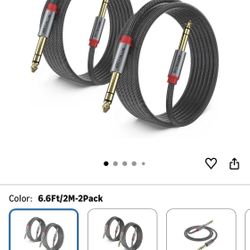 Instrument Cable,【6.6ft/ 2m-2pack】 6.35mm Male to Male 1/4 inch to 1/4 inch Audio Cable, Fish Wire Braided TRS Cable, for Guitar Cable, Bass, Keyboard