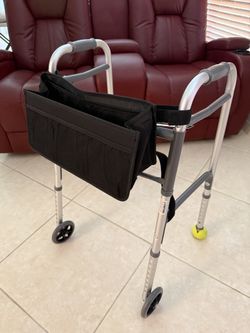 Folding Walker with Front Wheels + BONUS Storage Bag – Adjustable Height