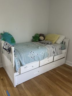 Twin Trundle Bed With Storage And 2 Mattresses