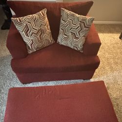 Over Size Red Chair With Ottoman 